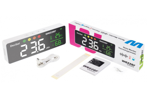 TERMOHIGROMETR Z MIERNIKIEM NATĘŻENIA HAŁASU WEZZER TEO TH70 /LEVENHUK
