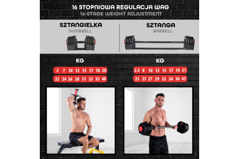 ZESTAW REGULOWANYCH SZTANGIELEK SGR40 PRO SET 2W1 43,5 KG /HMS ZESTAW REGULOWANYCH SZTANGIELEK SGR40 PRO SET 2W1 43,5 KG /HMS