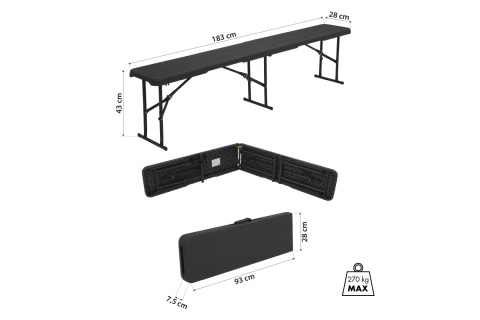 SKŁADANA ŁAWKA OGRODOWA 183 CM ANTRACYT NC3404 /NILS CAMP