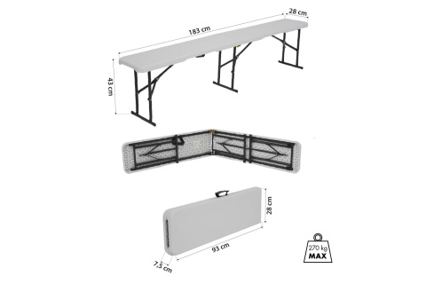 SKŁADANA ŁAWKA OGRODOWA 183 CM BIAŁA NC3404 /NILS CAMP