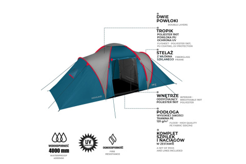 NAMIOT KEMPINGOWY HIGHLAND NIEBIESKO- JASNO SZARY NC6031 /NILS CAMP