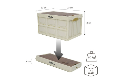 SKŁADANA SKRZYNIA KEMPINGOWA BIAŁA Z FUNKCJĄ STOŁU 2W1 15L /NILS CAMP