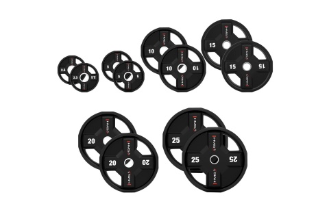 TALERZE OLIMPIJSKIE POLIURETANOWE ZESTAW 2 X 2.5 - 25 KG CPU (155 KG) TPC SET /HMS