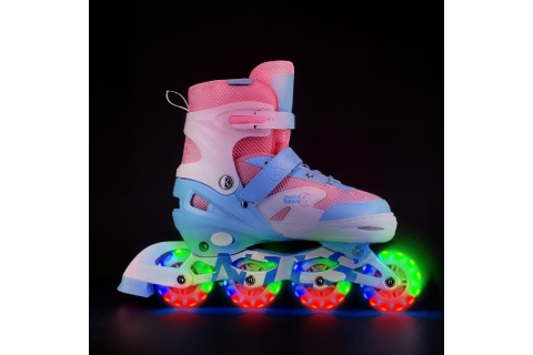 ŁYŻWOROLKI LED + OCHRANIACZE MOONBEAM BIAŁE ROZM. M(35-38) ZESTAW NA0189 /NILS EXTREME