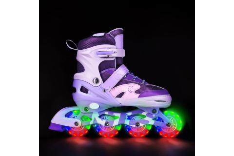 ŁYŻWOROLKI LED + OCHRANIACZE MOONBEAM FIOLETOWE ROZM. L(39-42) ZESTAW NA0189 /NILS EXTREME