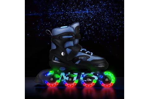 ŁYŻWOROLKI LED + OCHRANIACZE MOONBEAM NIEBIESKIE ROZM. M(35-38) ZESTAW NA0189 /NILS EXTREME