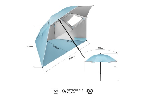 PARASOL/PARAWAN PLAŻOWY 2W1 XXL 240 CM NIEBIESKI NC17114 /NILS