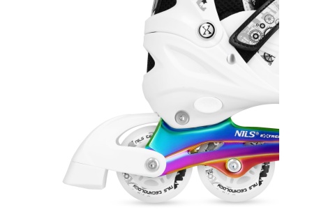 ŁYŻWOROLKI LED 4W1 BIAŁE Z WYM. PŁOZĄ HOKEJOWĄ RAINBOW ROZM. M(35-38) NH10905 /NILS EXTREME