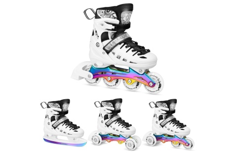 ŁYŻWOROLKI LED 4W1 BIAŁE Z WYM. PŁOZĄ HOKEJOWĄ RAINBOW ROZM. M(35-38) NH10905 /NILS EXTREME