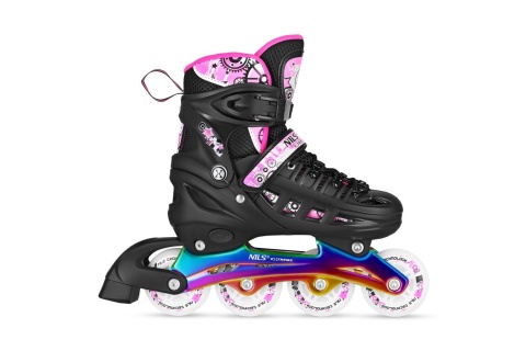 ŁYŻWOROLKI LED 4W1 RÓŻOWE Z WYM. PŁOZĄ HOKEJOWĄ RAINBOW ROZM. S(31-34) NH10905 /NILS EXTREME