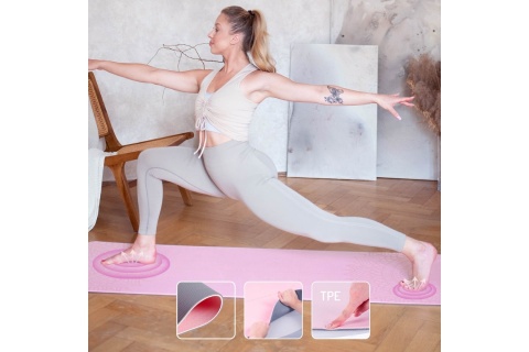 ZESTAW DO JOGI JASNO-RÓŻOWA MATA TPE YM10 + KOSTKA GRAY KJ02 + PASEK SJ02 /HMS