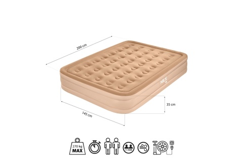 MATERAC DWUOSOBOWY KING SIZE BEŻOWY + POMPKA ELEKTRYCZNA NC2808 /NILS CAMP