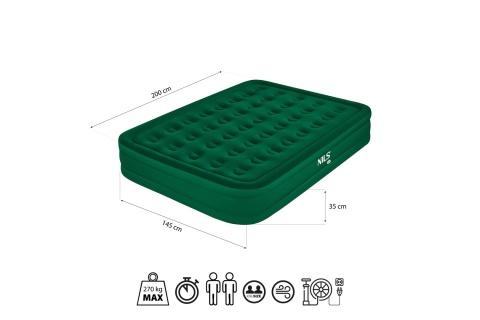 MATERAC DWUOSOBOWY KING SIZE ZIELONY + POMPKA ELEKTRYCZNA NC2808 /NILS CAMP