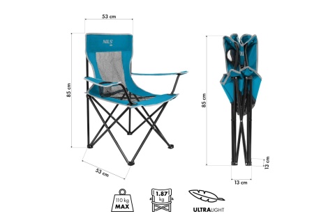 KRZESŁO TURYSTYCZNE NIEBIESKO-SZARY NC3302 /NILS CAMP