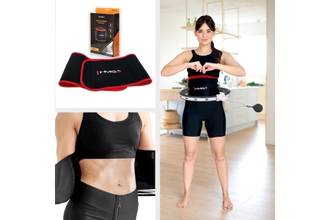 HULA HOP MAGNETYCZNY CZARNY Z LICZNIKIEM HHM15 + PAS WYSZCZUPLAJĄCY CZERWONY BR163 /HMS