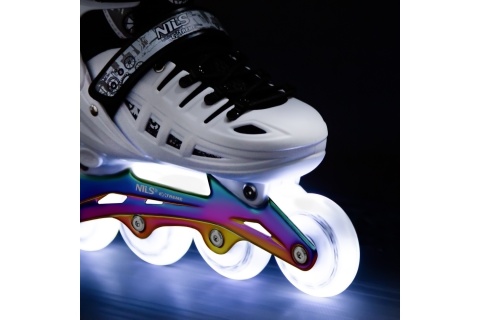 ŁYŻWOROLKI LED 4W1 BIAŁE Z WYM. PŁOZĄ HOKEJOWĄ RAINBOW ROZM. L(39-42) NH10905 /NILS EXTREME