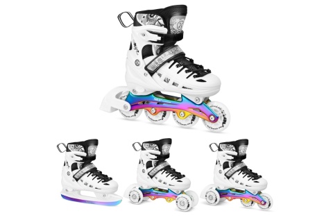 ŁYŻWOROLKI LED 4W1 BIAŁE Z WYM. PŁOZĄ HOKEJOWĄ RAINBOW ROZM. M(35-38) NH10905 /NILS EXTREME