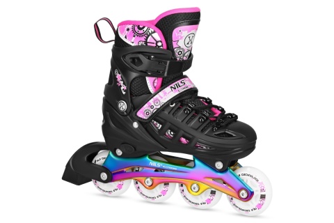 ŁYŻWOROLKI LED 4W1 RÓŻOWE Z WYM. PŁOZĄ HOKEJOWĄ RAINBOW ROZM. S(31-34) NH10905 /NILS EXTREME