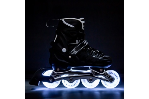 ŁYŻWOROLKI REGULOWANE CZARNE 4W1 ŚWIECĄCE KÓŁKA LED NH10905 ROZM. M (35-38) /NILS