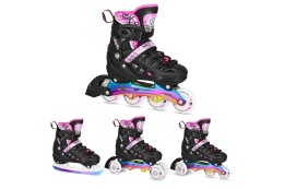 ŁYŻWOROLKI LED 4W1 RÓŻOWE Z WYM. PŁOZĄ HOKEJOWĄ RAINBOW ROZM. L(39-42) NH10905 /NILS EXTREME