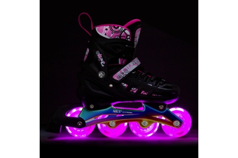 ŁYŻWOROLKI LED 4W1 RÓŻOWE Z WYM. PŁOZĄ HOKEJOWĄ RAINBOW ROZM. M(35-38) NH10905 /NILS EXTREME