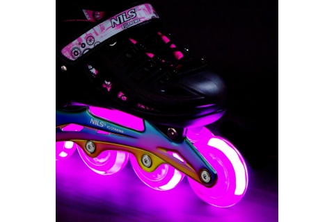 ŁYŻWOROLKI LED 4W1 RÓŻOWE Z WYM. PŁOZĄ HOKEJOWĄ RAINBOW ROZM. M(35-38) NH10905 /NILS EXTREME